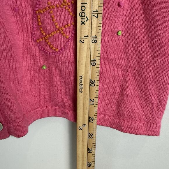 Vtg Talbots Cardigan Sweater Womens 8 Pink Pineapple Embroidery Cottage Granny - Picture 9 of 9